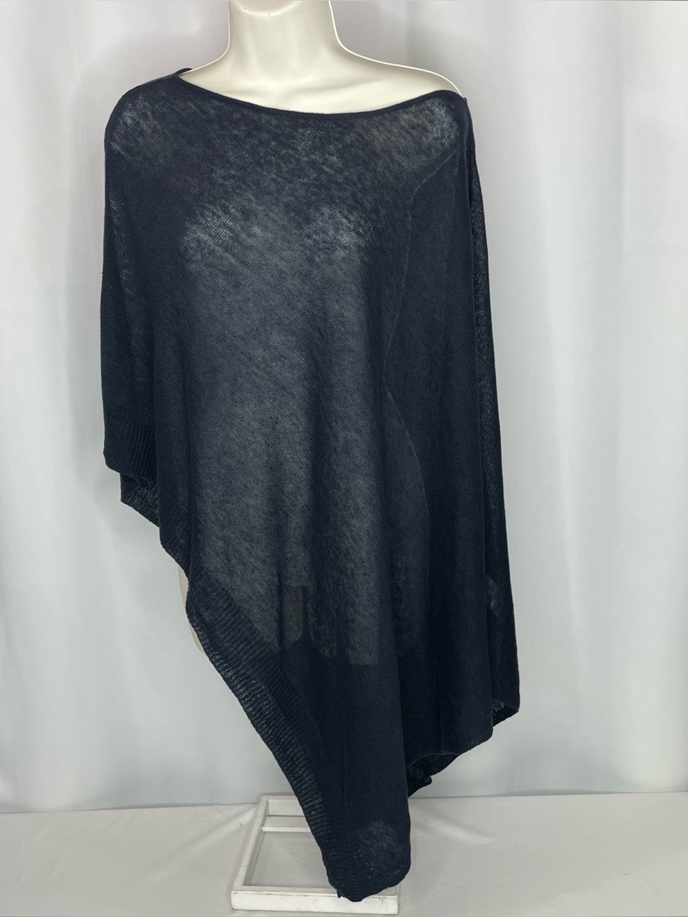 Artisan NY 100% Organic Linen Navy Asymmetrical Poncho Sweater One Size